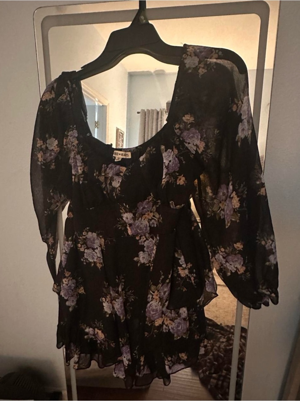 Inspired Hearts Black Romper with Purple Floral Print